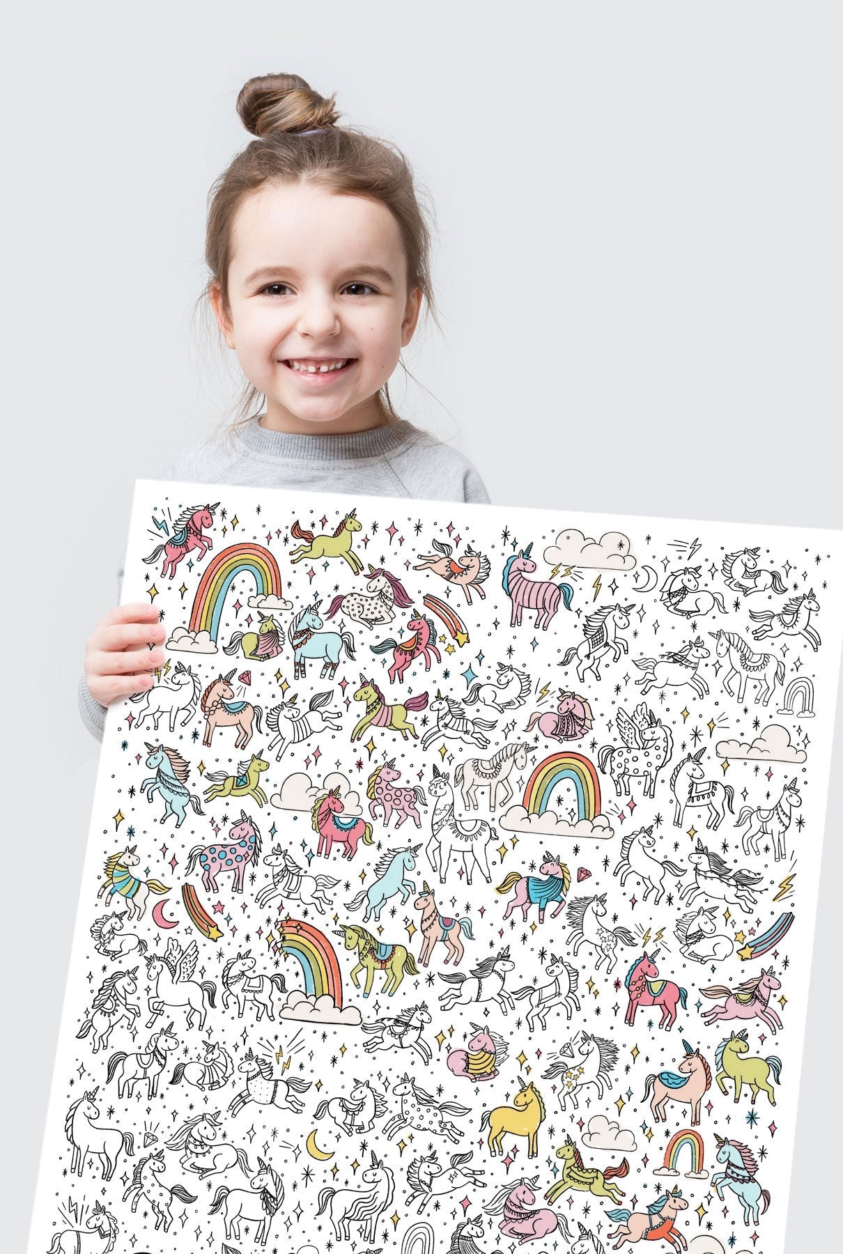 100 Magical Unicorns Coloring Poster