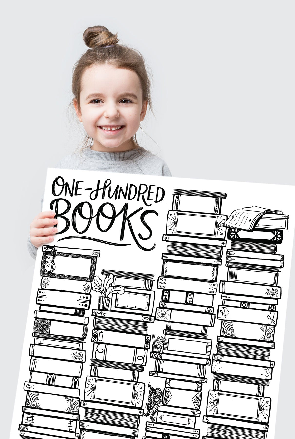 100 Books Coloring Poster