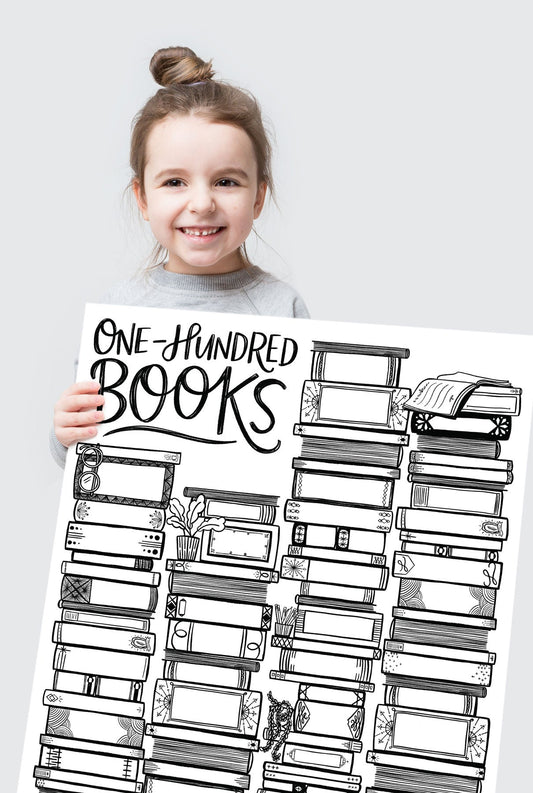100 Books Coloring Poster
