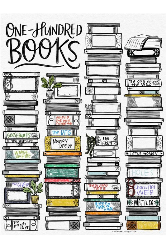 100 Books Coloring Poster