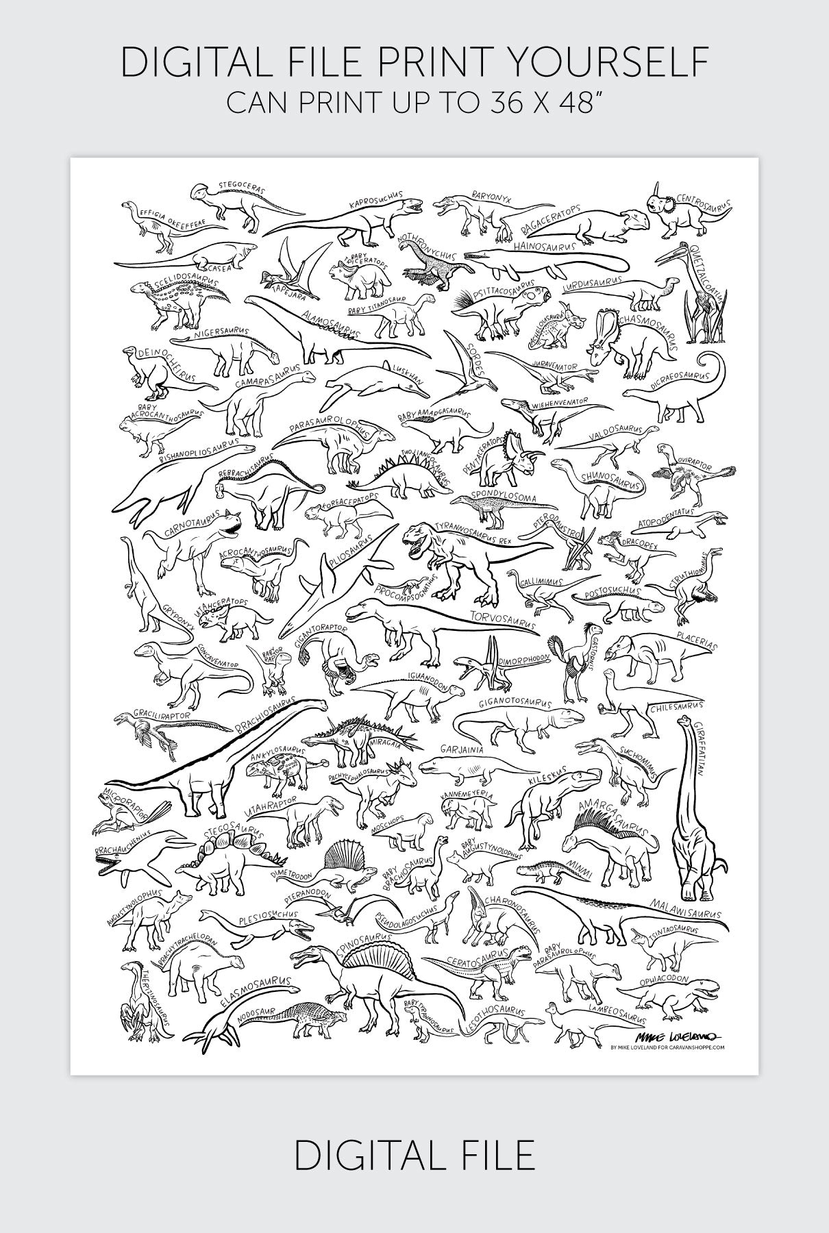 100 Dinosaurs Coloring Poster