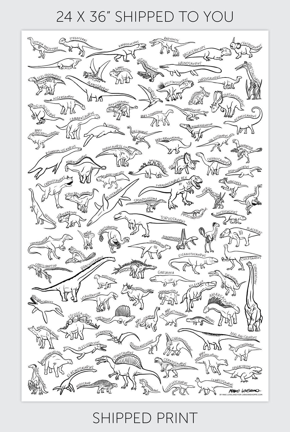 100 Dinosaurs Coloring Poster
