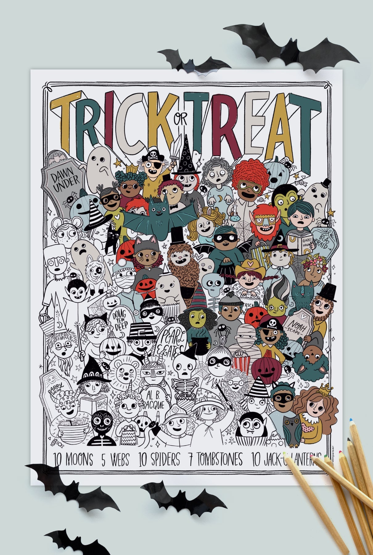 Hide and Seek Halloween Coloring Poster