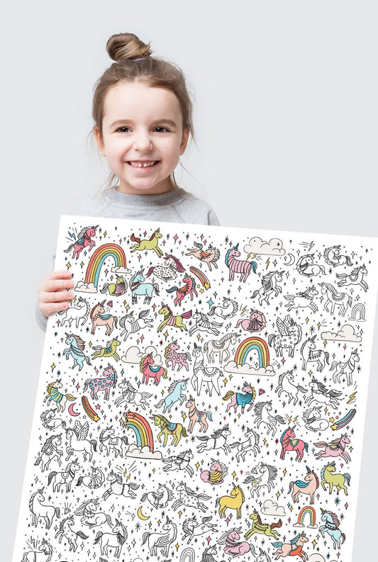100 Magical Unicorns Coloring Poster