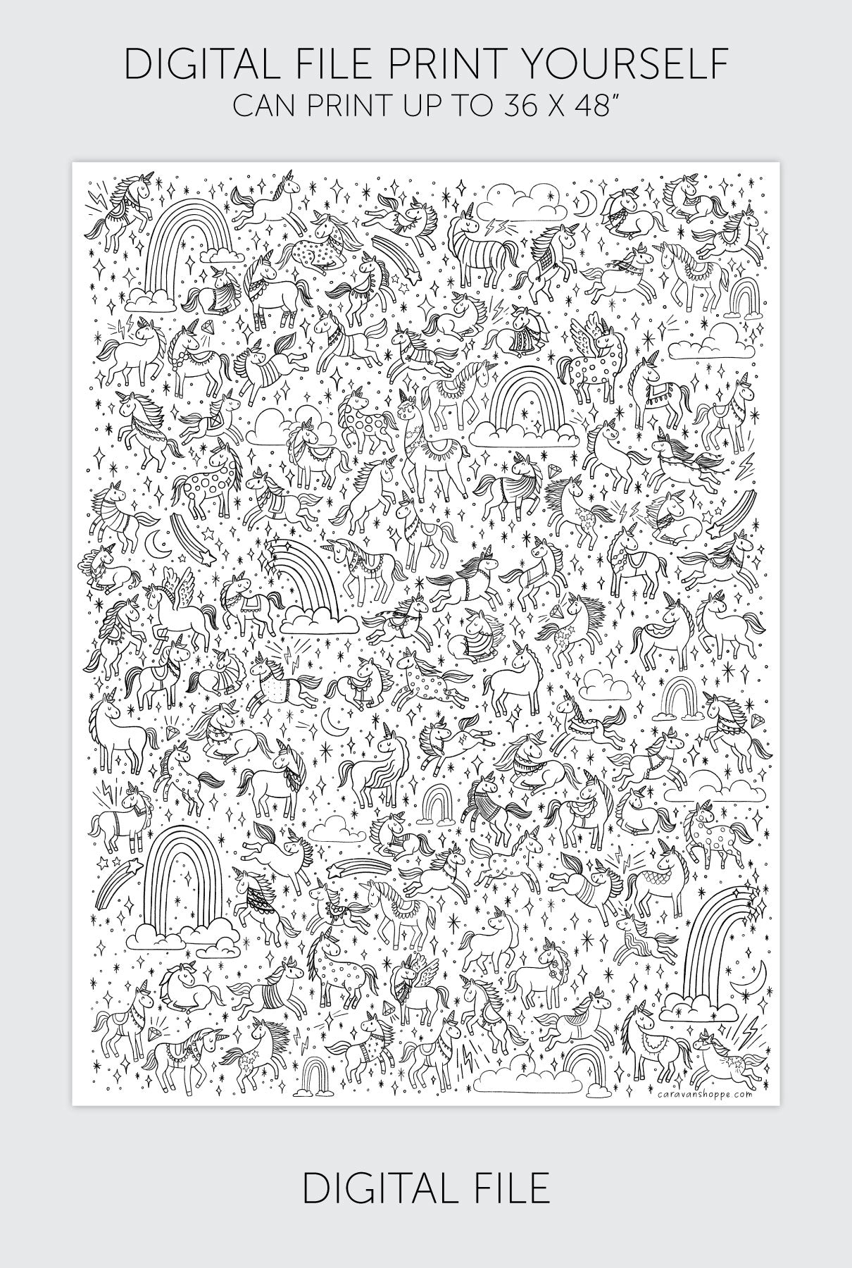 100 Magical Unicorns Coloring Poster