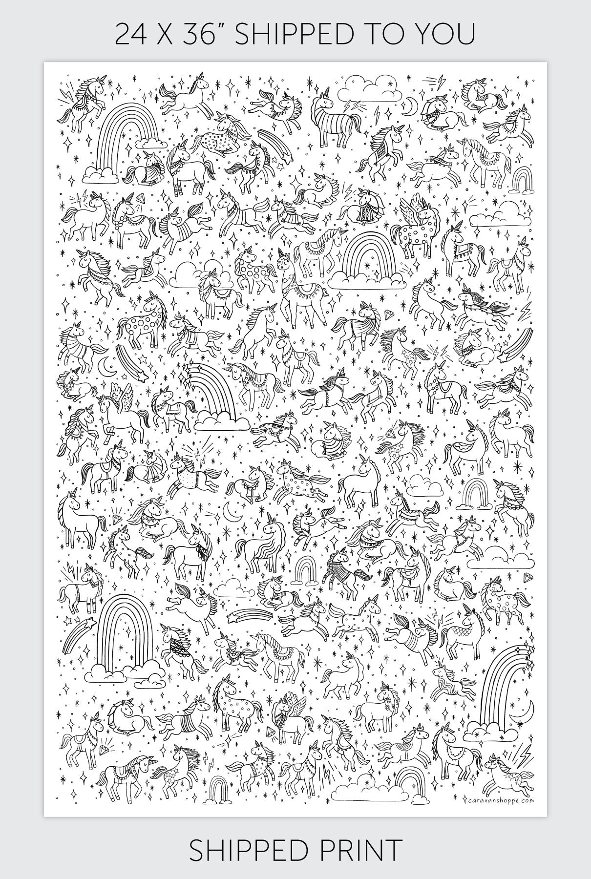 100 Magical Unicorns Coloring Poster
